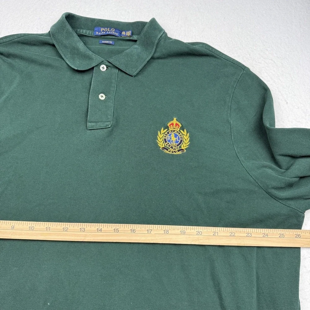 Polo Ralph Lauren Polo Shirt Mens 2XL Green Classic Fit Long Sleeve Crest Logo